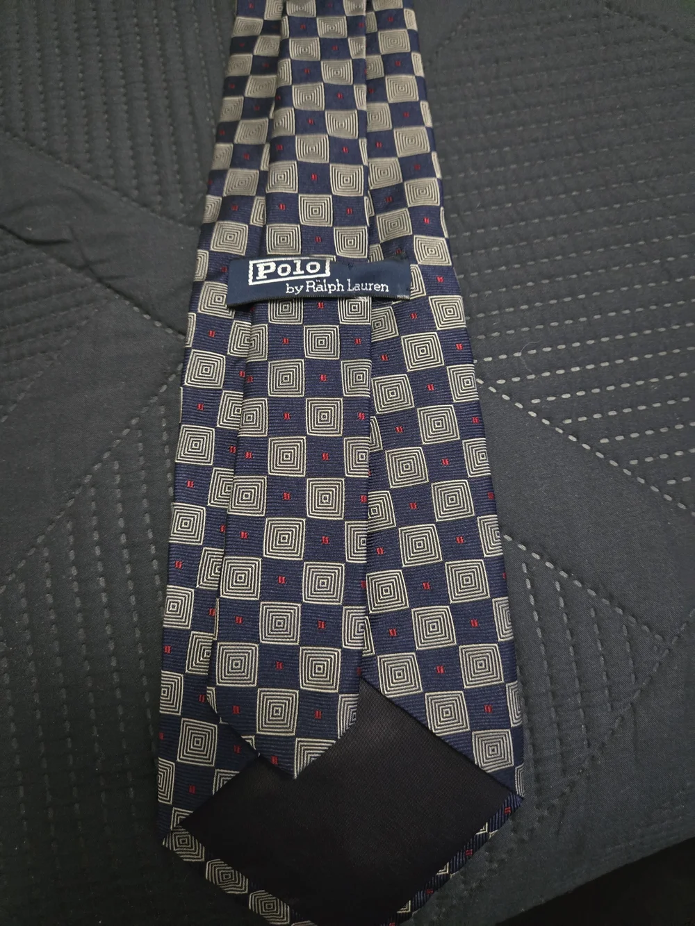 Polo By Ralph Lauren Classic Men's Navy Checker Silk Tie with Red Accents #581